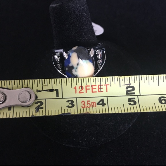 Blue and Cream Sky Clouds Design Stone Fashion Ring - Picture 6 of 6